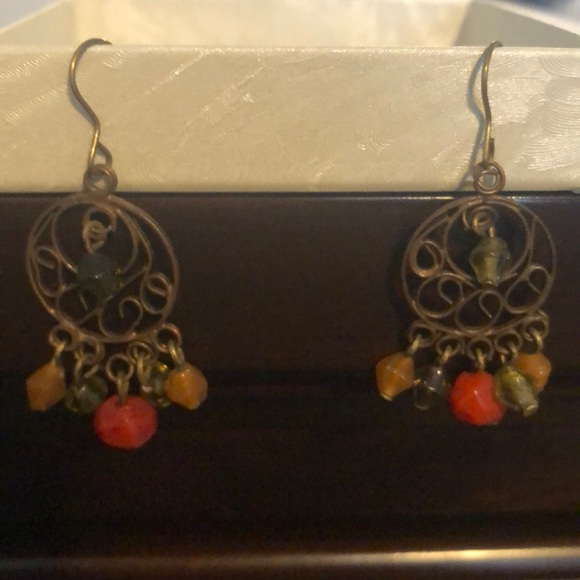 Earrings with orange, red and green beads - Picture 1 of 2